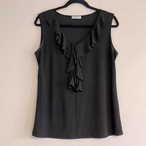 Black V-neck ruffle tank